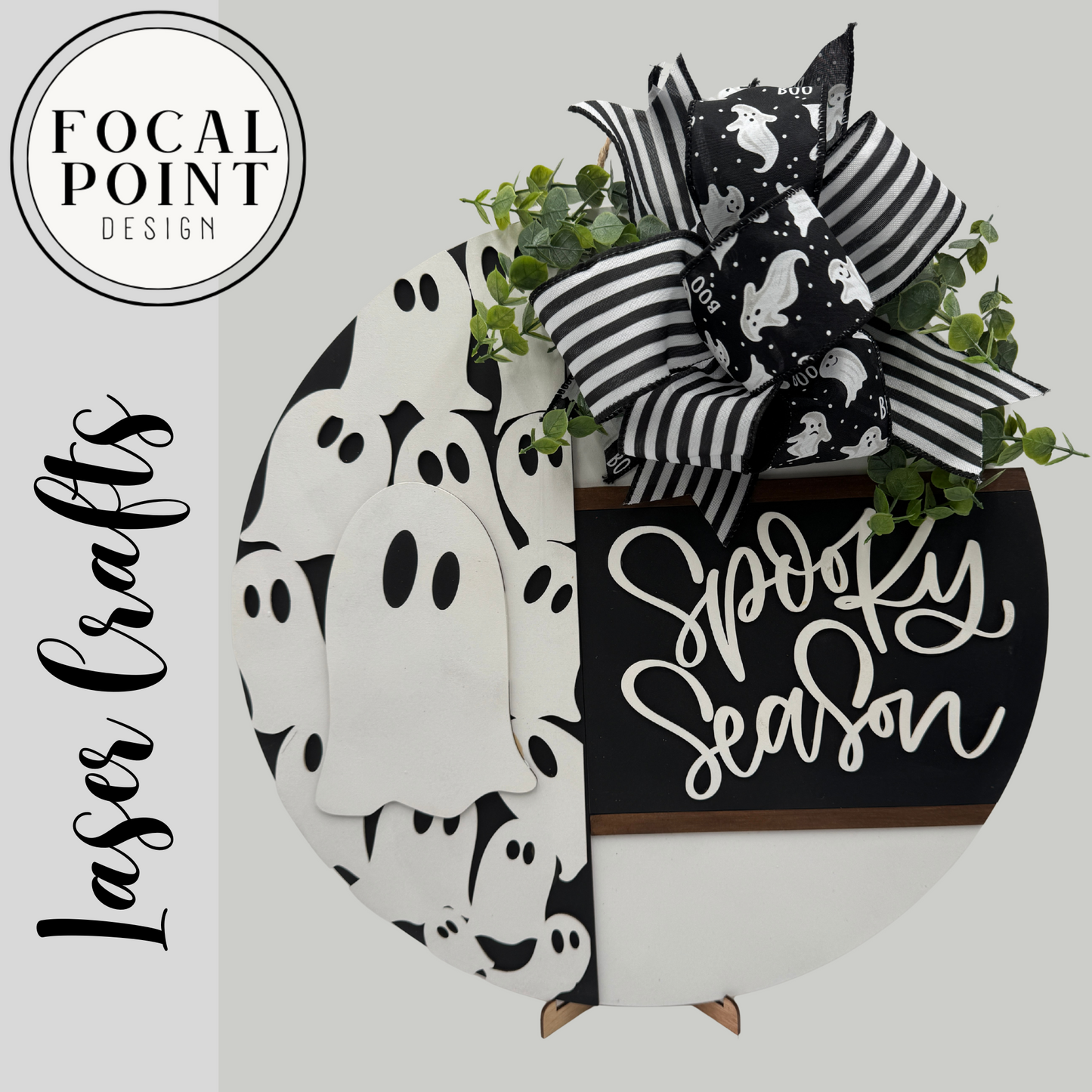 Spooky Season Whimsical Ghost Door Hanger – Cute Halloween Front Door Décor