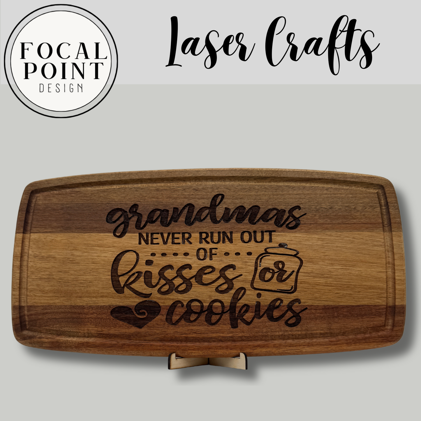 Grandma’s Kisses & Cookies Cutting Board – Laser Engraved Wooden Gift for Grandma