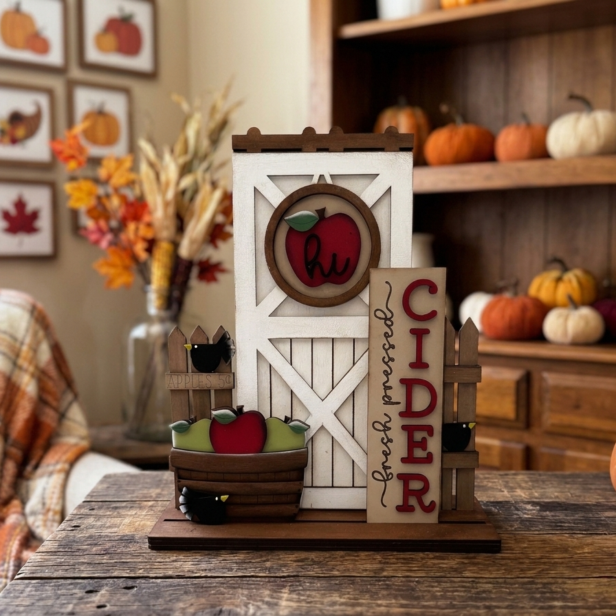 Fresh Pressed Cider Interchangeable Barn Door Decor Insert Set