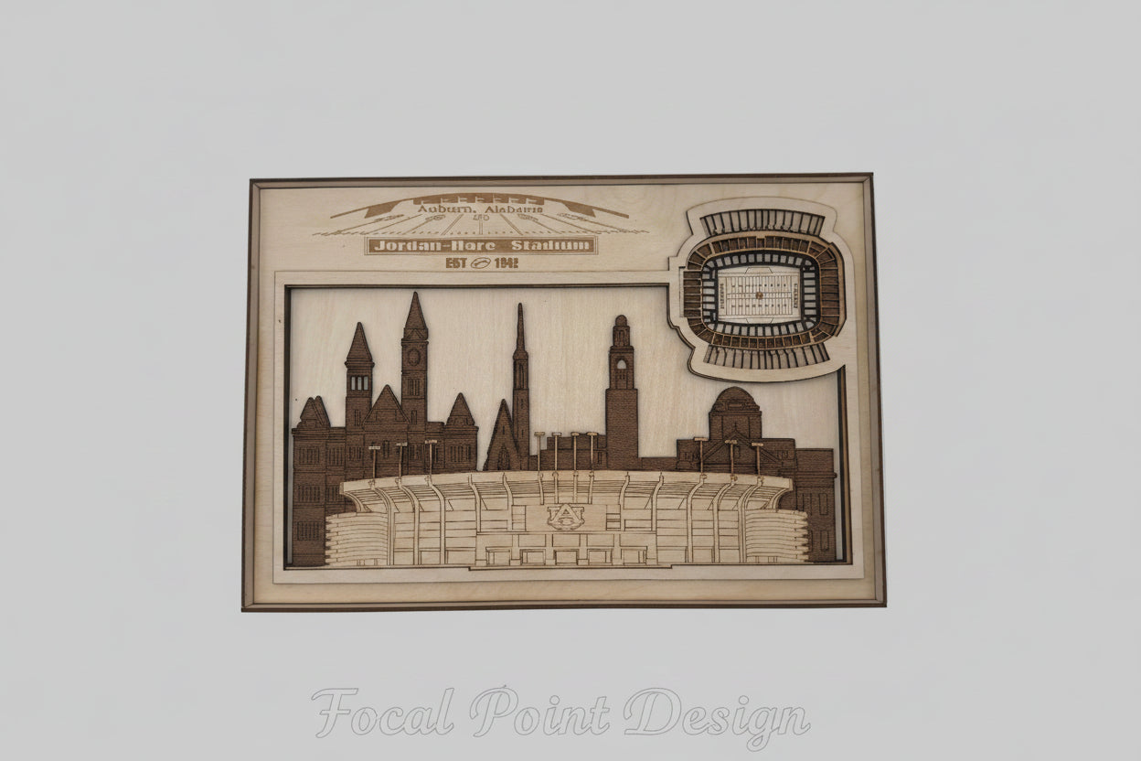 3D Layered Wooden Jordan-Hare Stadium Wall Art | Auburn Football Gift