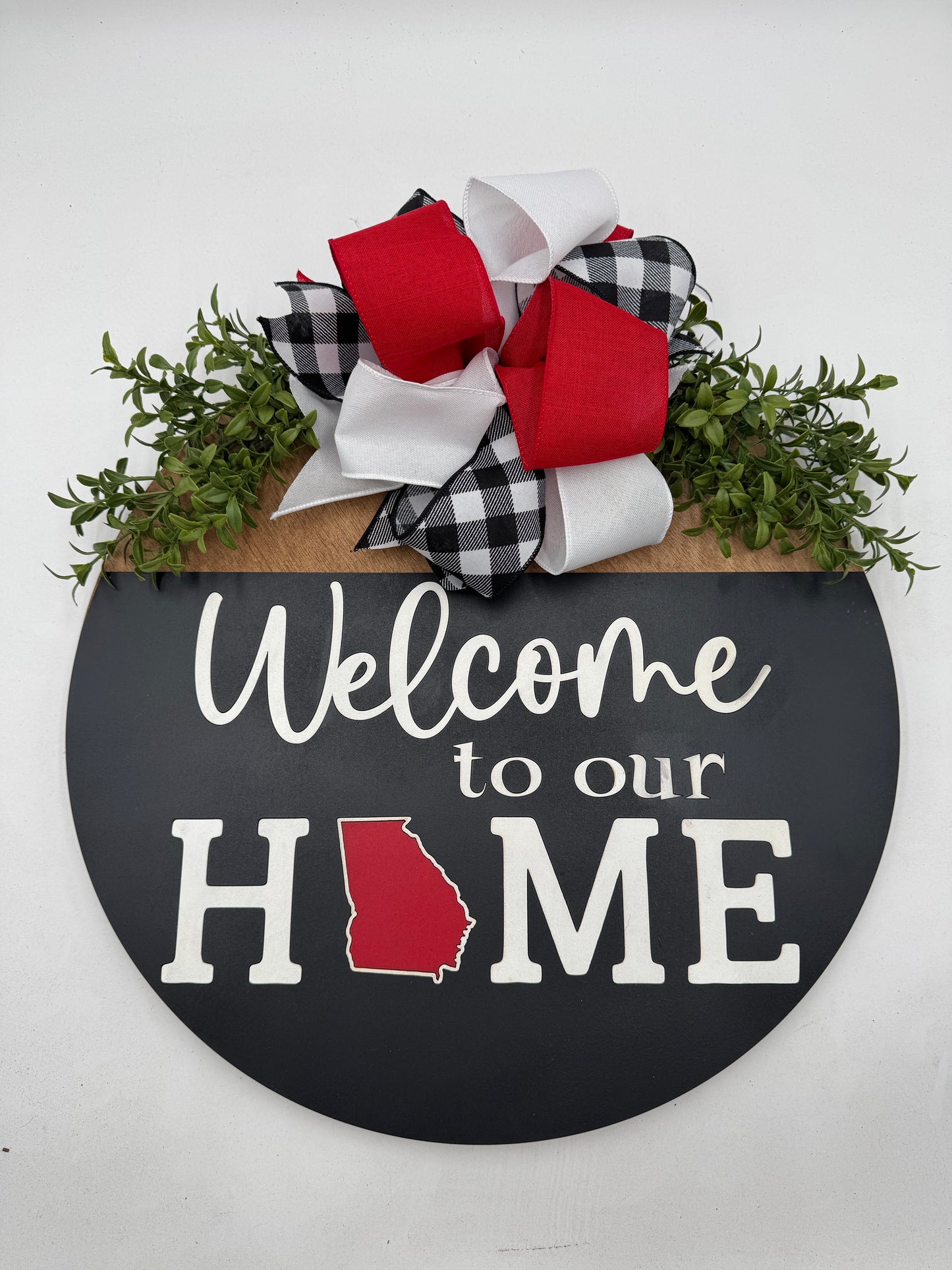 Welcome to Our Home Georgia State 18-Inch Round Wooden Door Hanger | Handcrafted Southern Porch Decor