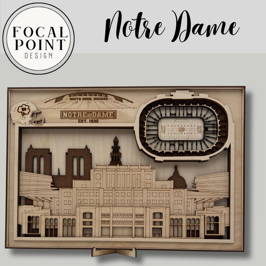 Notre Dame University Layered Football Stadium – 3D Laser-Cut Wood Wall Art for Fighting Irish Fans