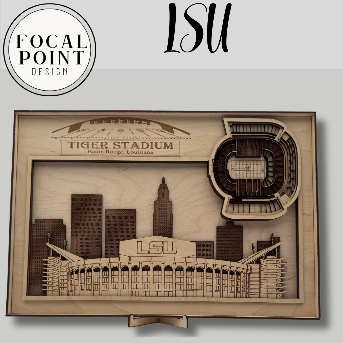 LSU Tigers 3D Layered Tiger Stadium – Wooden Wall Art