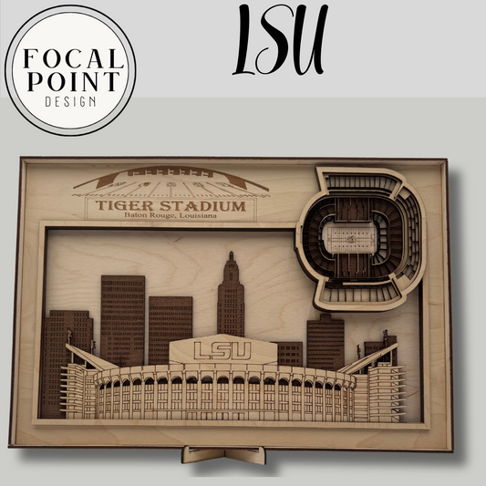 LSU Tigers 3D Layered Tiger Stadium – Wooden Wall Art
