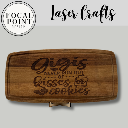 Gigi’s Never Run Out of Kisses or Cookies Cutting Board – Personalized Laser Engraved Gift