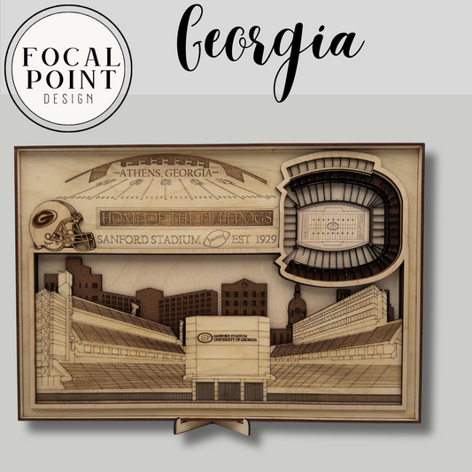 University of Georgia Layered Football Stadium – 3D Laser-Cut Wall Art for UGA Fans