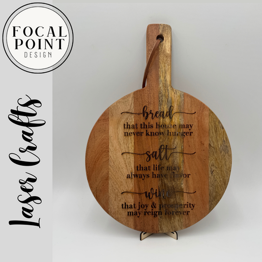 Laser Engraved Cutting Board – Housewarming Gift with Salt, Bread & Wine Blessing