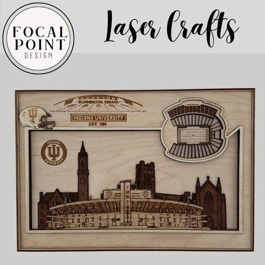 Layered Laser Engraved Indiana Memorial Stadium Wall Art | Wooden Stadium Map | Indiana Hoosiers Fan Gift