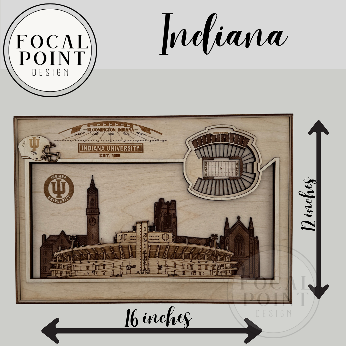 Layered Laser Engraved Indiana Memorial Stadium Wall Art | Wooden Stadium Map | Indiana Hoosiers Fan Gift