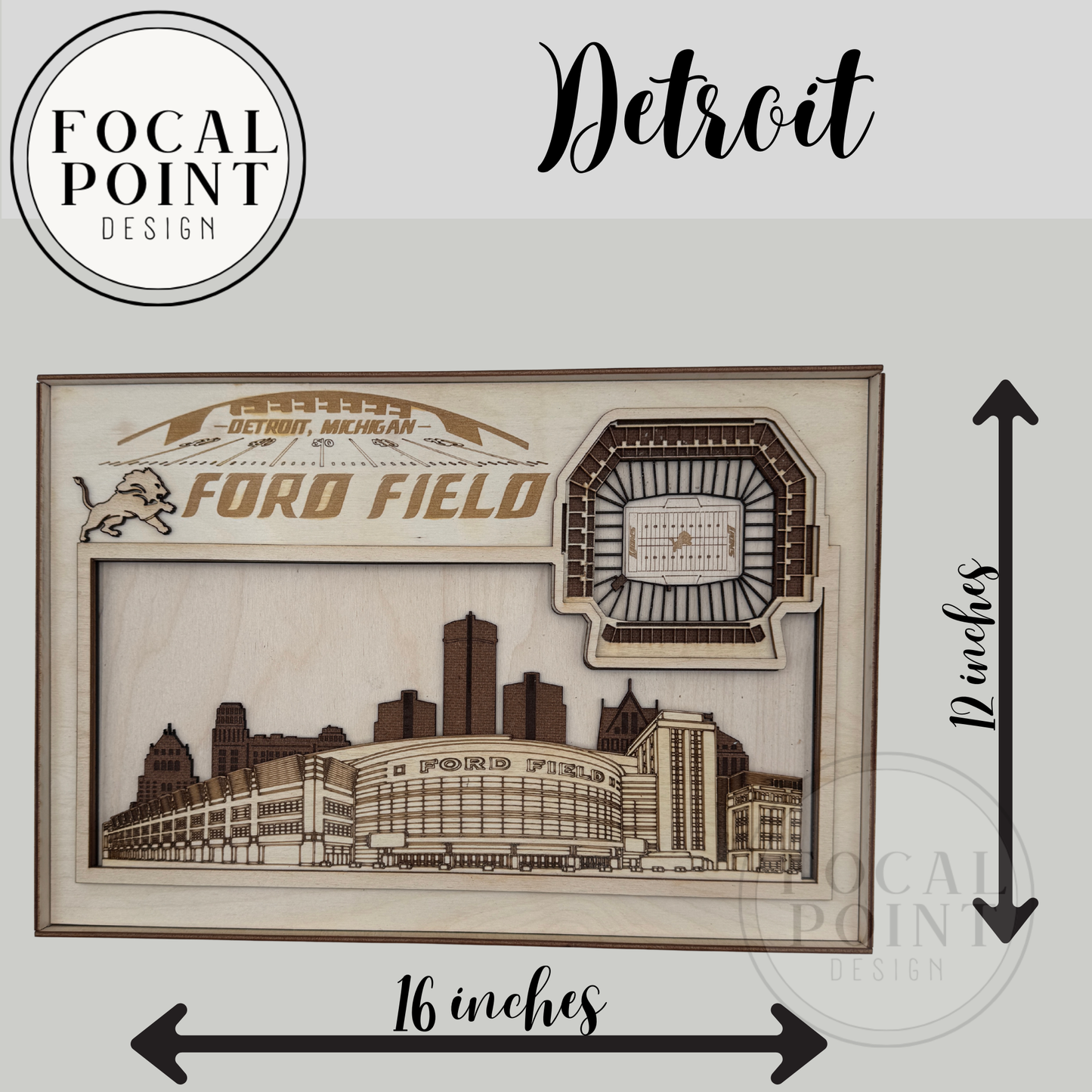 Ford Field Stadium 3D Laser Cut Detroit Skyline