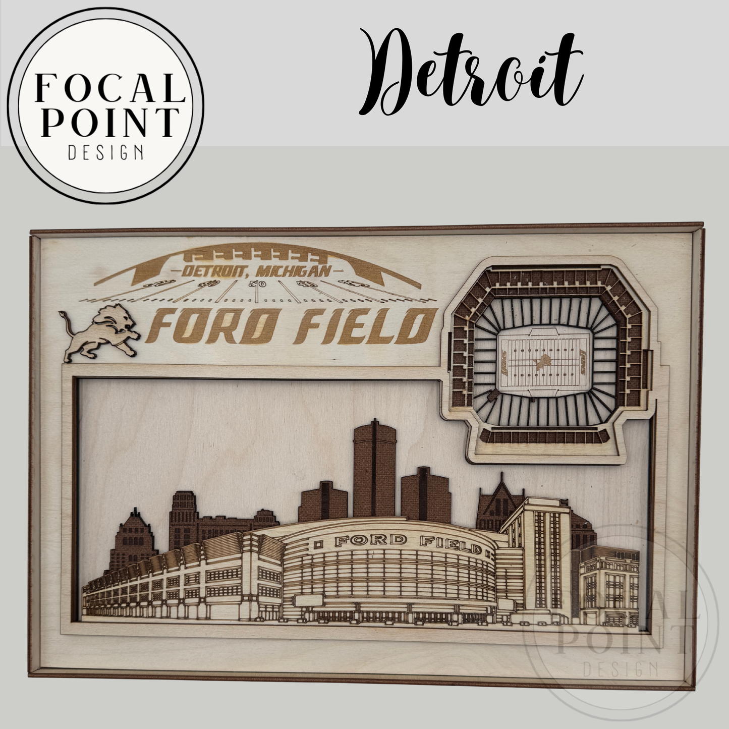 Ford Field Stadium 3D Laser Cut Detroit Skyline