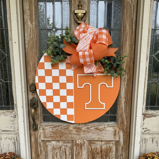 Tennessee Volunteers orange and white checkered wooden door hanger Officially Licensed Crafter