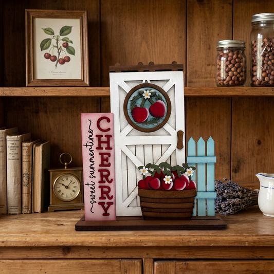 Sweet Summertime Cherry Interchangeable Barn Door Decor Insert