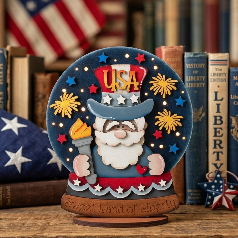 Handcrafted Light-Up Patriotic Uncle Sam Wooden Centerpiece