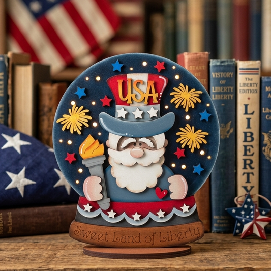 Handcrafted Light-Up Patriotic Uncle Sam Wooden Centerpiece