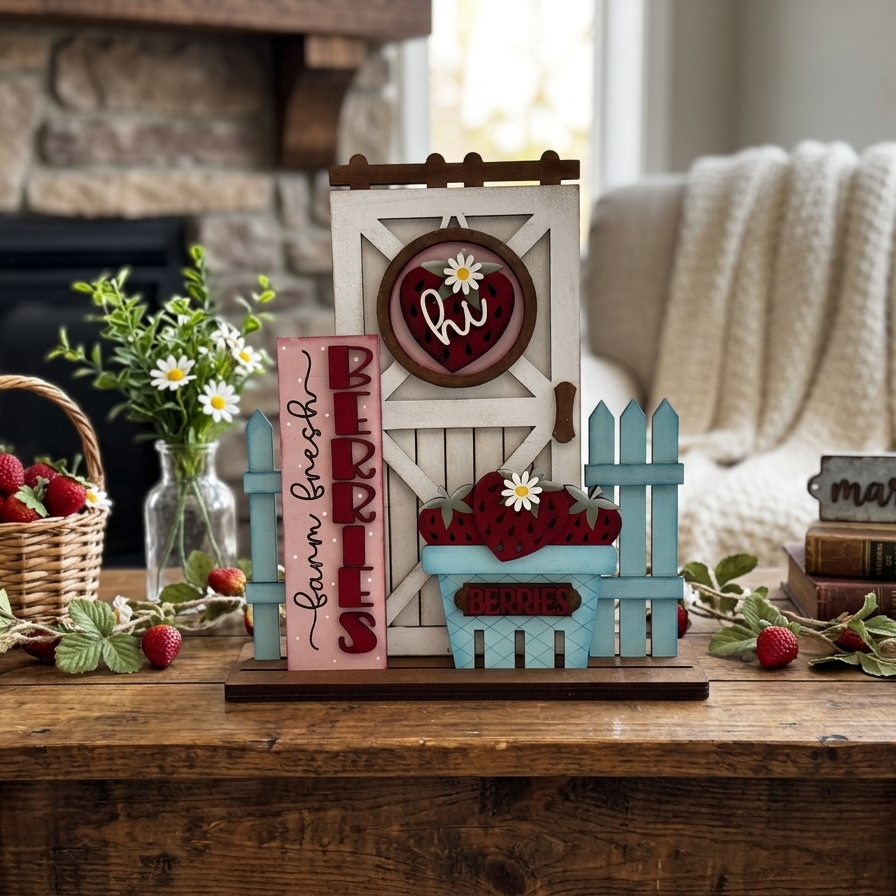 Farm Fresh Berries Interchangeable Barn Door Decor Insert Set