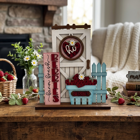 Farm Fresh Berries Interchangeable Barn Door Decor Insert Set