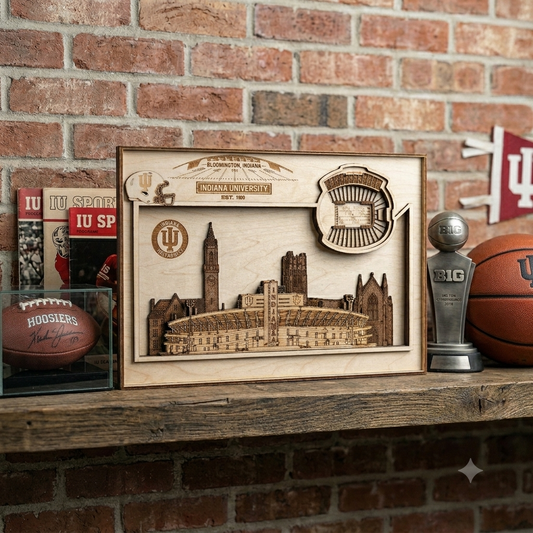 Layered Laser Engraved Indiana Memorial Stadium Wall Art | Wooden Stadium Map | Indiana Hoosiers Fan Gift