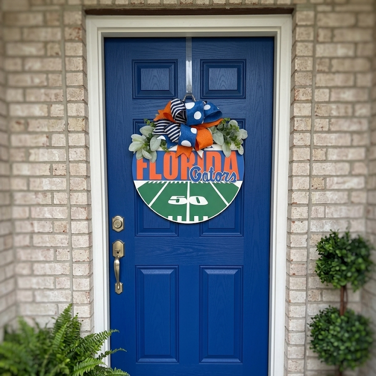Florida Gators-Inspired 18-Inch Wooden Door Hanger | Handcrafted Orange & Blue Game Day Decor